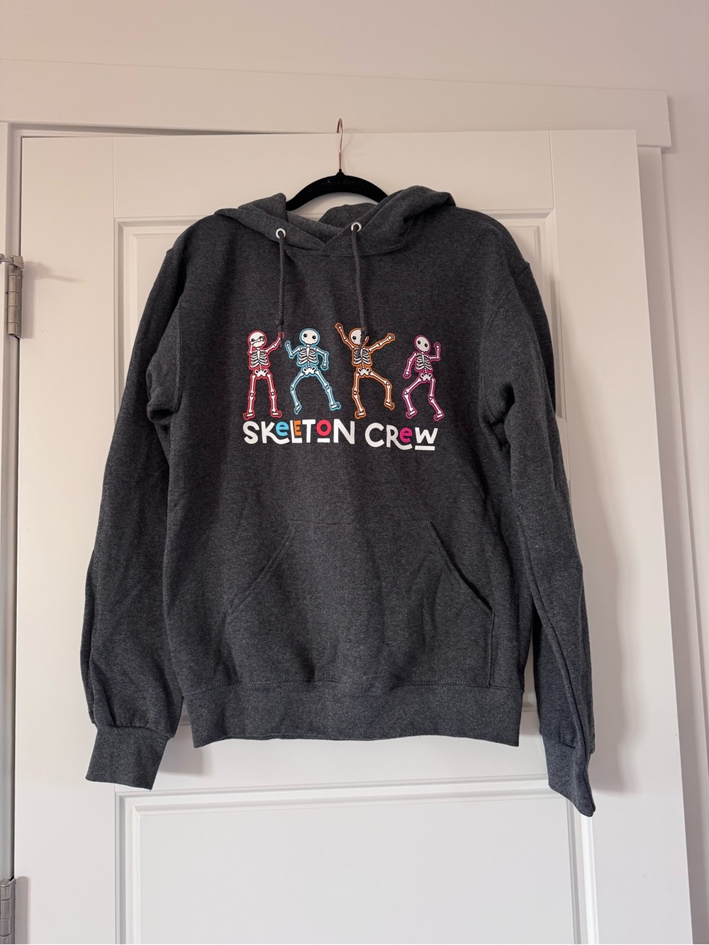 Jerzees Skeleton Crew Dancing Skeleton Graphic Hoodie Gray Size Small